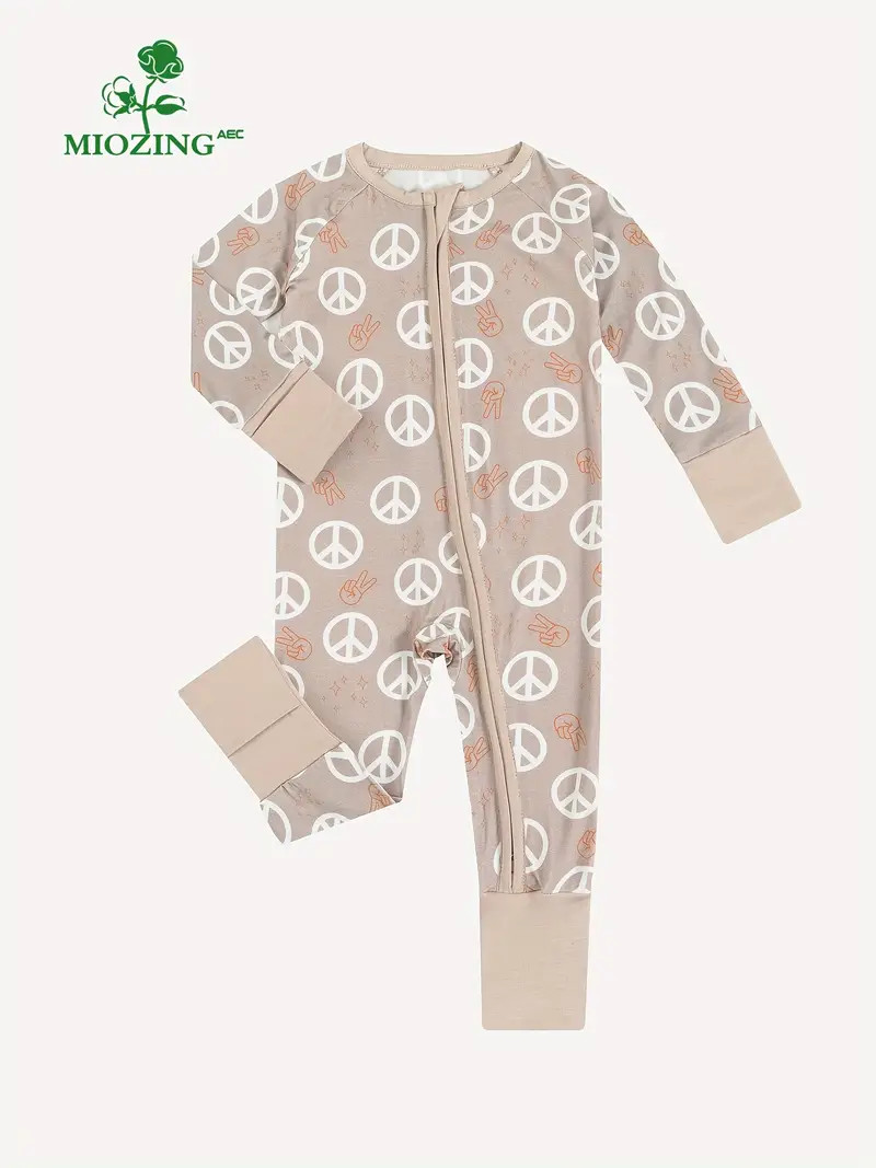 MIOZING Bamboo Fiber Bodysuit For Infants, Peace Sign Pattern Long Sleeve Onesie, Baby Girl's Clo... | Temu Affiliate Program