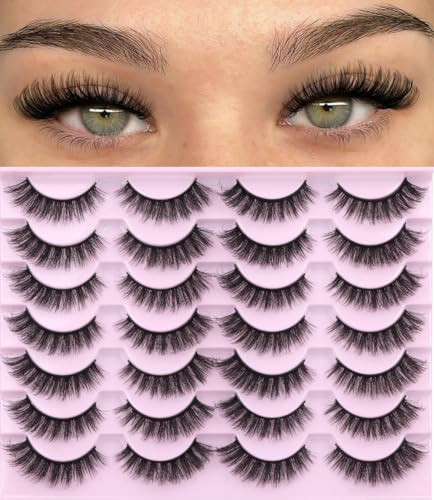 False Eyelashes D-Curl Faux Mink Lashes Fake Lashes Extensions Wispy Lash Soft Russian Strip Eyelashes Pack, 14 Pairs | Amazon (US)