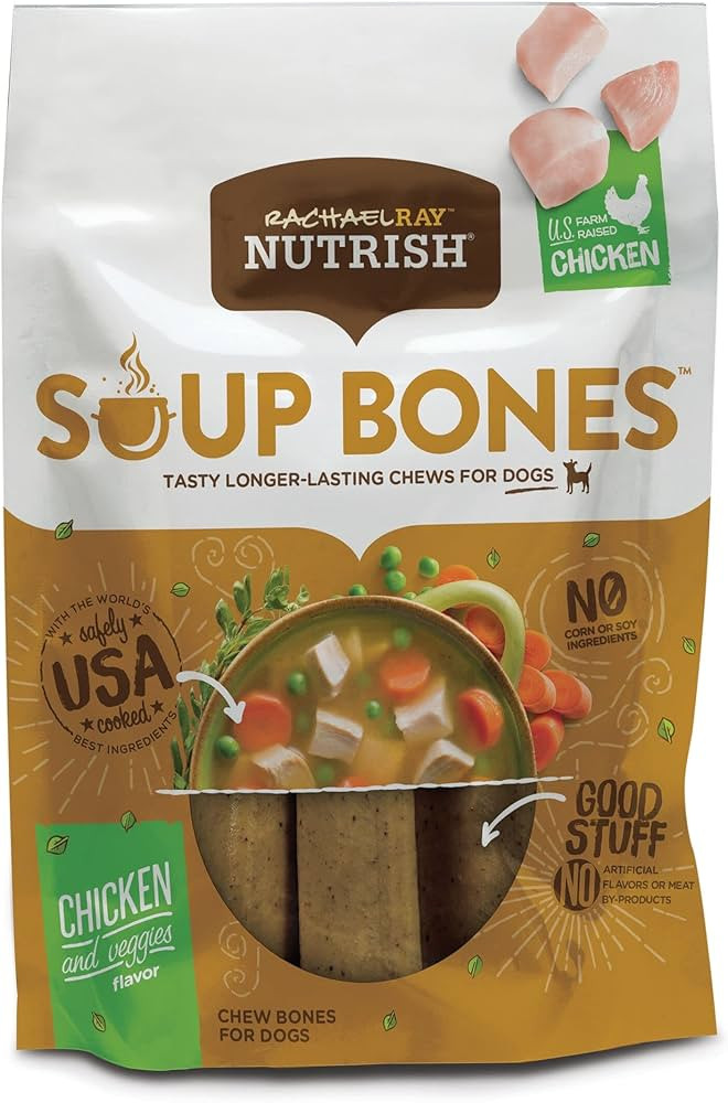 Rachael Ray Nutrish Soup Bones Dog Treats, Chicken & Veggies Flavor, 11 Bones (Pack of 4) | Amazon (US)