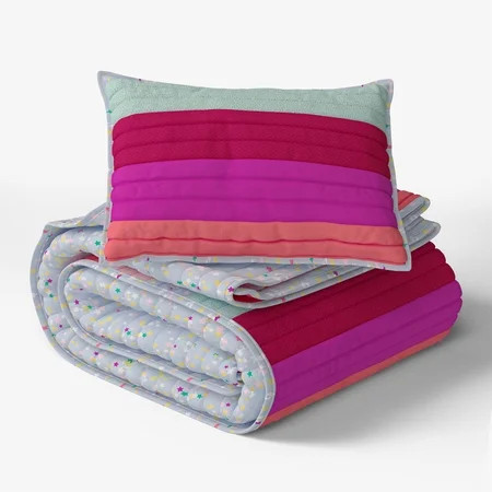 Mainstays Kids Reversible Pink Stripe Stitch Quilt Set, Twin, 2 Pieces | Walmart (US)
