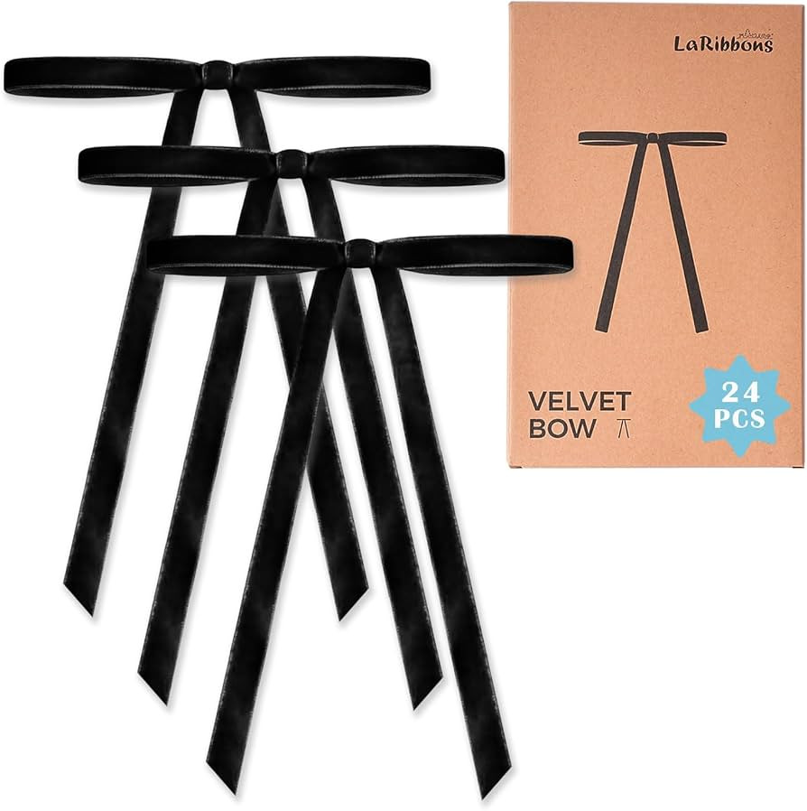 LaRibbons 24 Pcs Black Velvet Bows for Christmas Tree, Door, Garland, Wreath, 3/8" Wide, 5"x7", V... | Amazon (US)