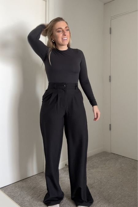 Elevated basics, basic bodysuit, long sleeve bodysuit, skims bodysuit, fits everybody bodysuit, trousers, tailored trousers, princess Polly trousers, archer pants 

#LTKstyletip