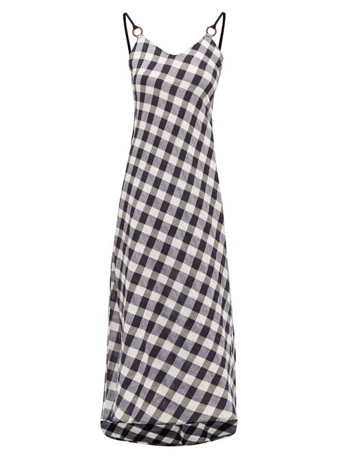 Belize - Carole V-neck Cotton-gingham Midi Dress - Womens - Navy White | Matches (US)