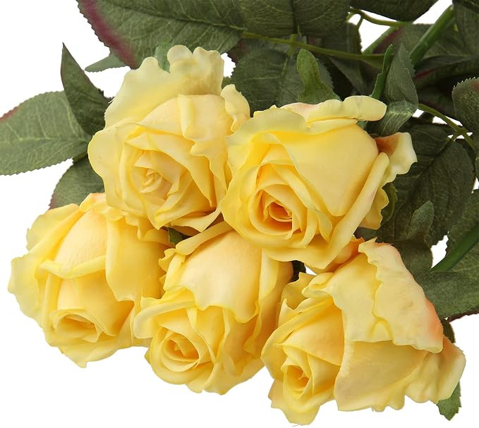 Artificial Realistic Roses Yellow Flowers 24" Real Touch Silk Roses Bouquet Long Stems Rose for F... | Amazon (US)