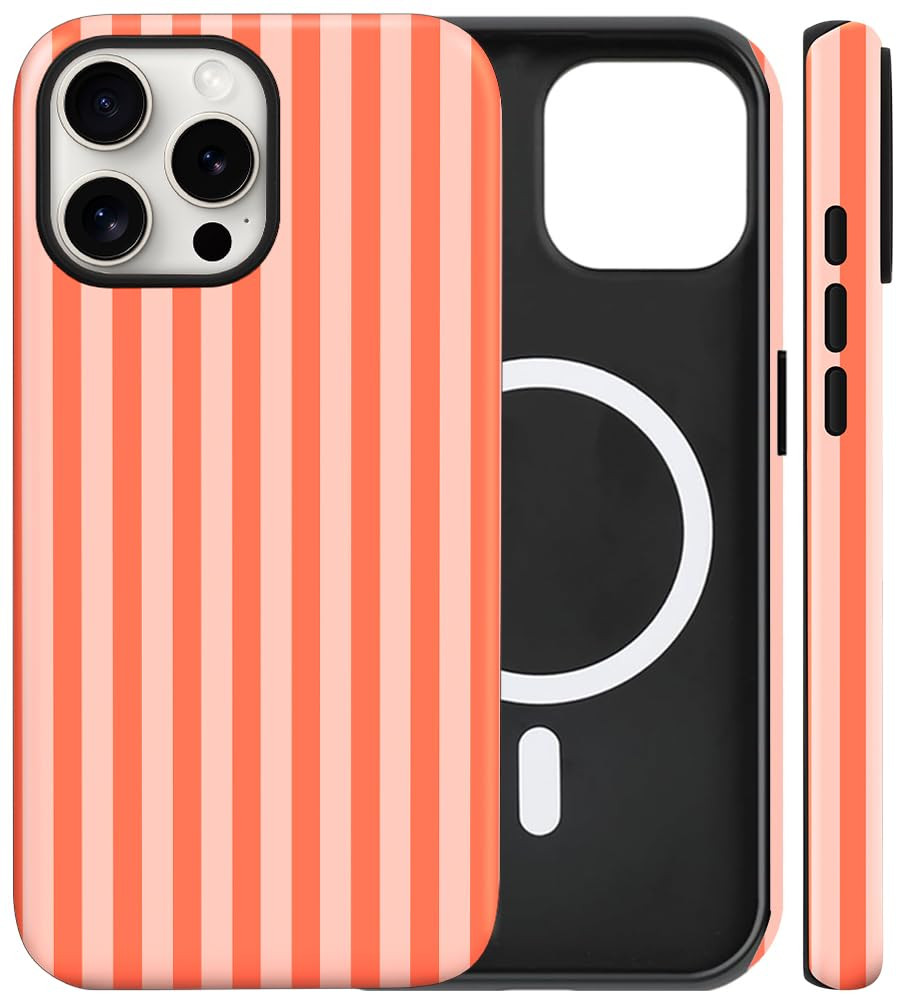 Magnetic for iPhone 16 Pro Case Cute Stripes Phone Case, Shockproof Slim TPU and Hard PC Protecti... | Amazon (US)
