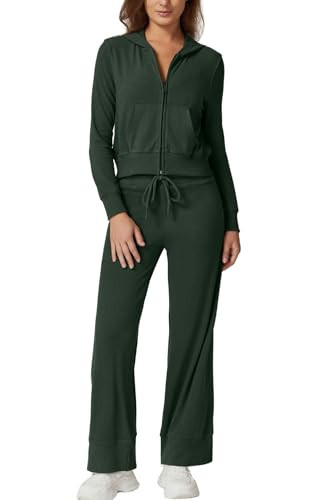 QINSEN Women's Two Piece Outfits Long Sleeve Full-Zip Hoodie and Wide Leg Pants Tracksuit Lounge ... | Amazon (US)