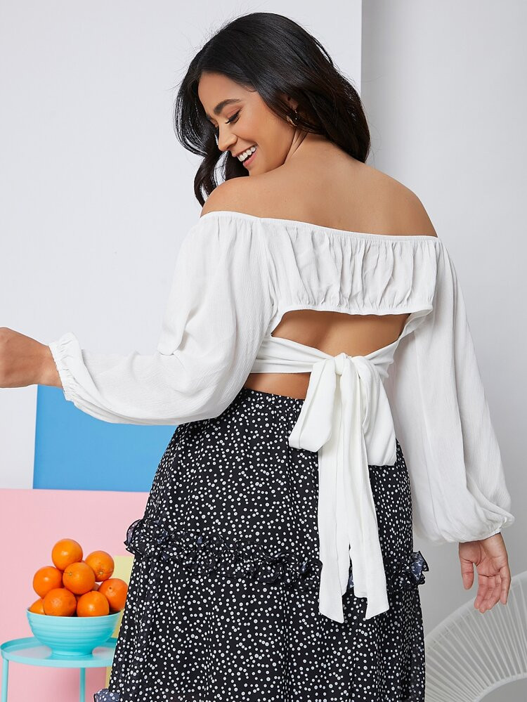 Plus Tie Back Milkmaid Crop Top | SHEIN