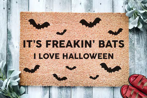 Read the full title
    Its Freakin Bats I Love Halloween Door Mat | Funny Meme Doormat | Welcome... | Etsy (US)