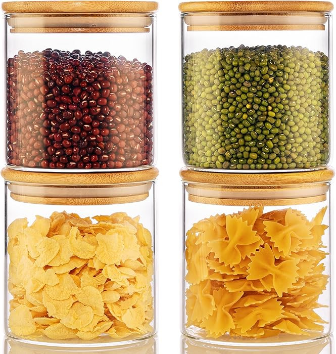 21oz - 4 Pack Glass Jars with Bamboo Lids, Glass Food Storage Containers with Airtight Lids, Air ... | Amazon (US)