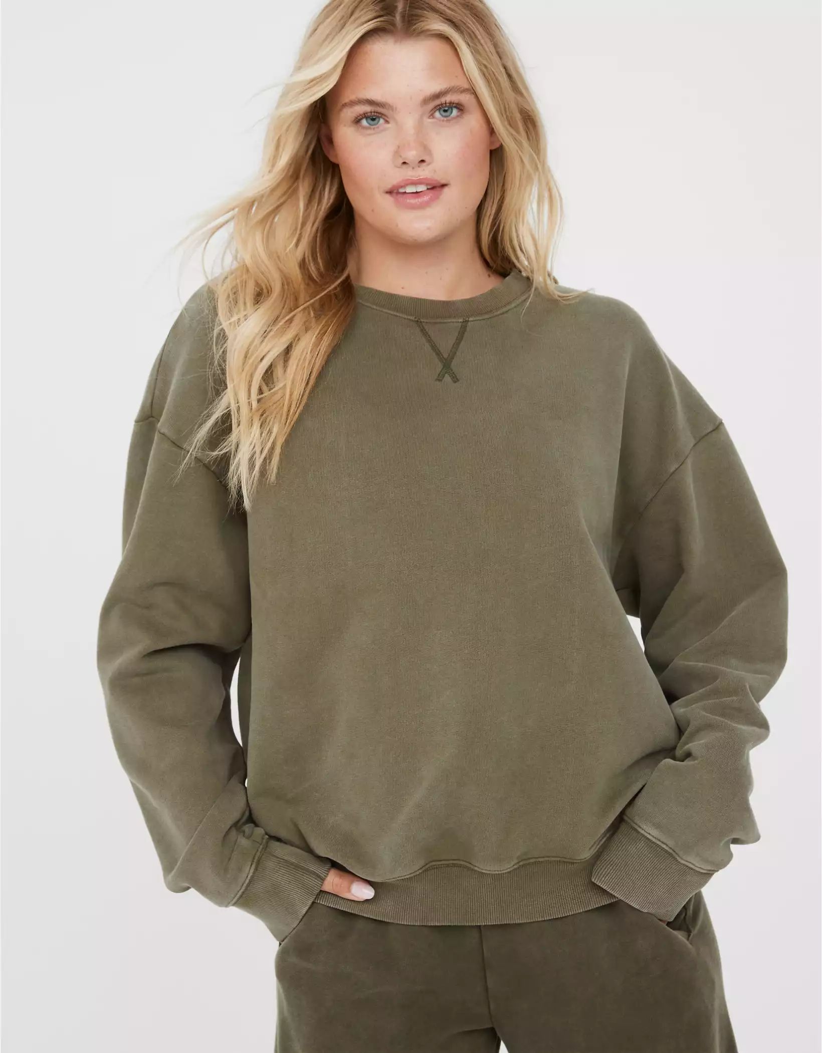 OFFLINE By Aerie Throw-Back Fleece Crew Neck Sweatshirt | Aerie