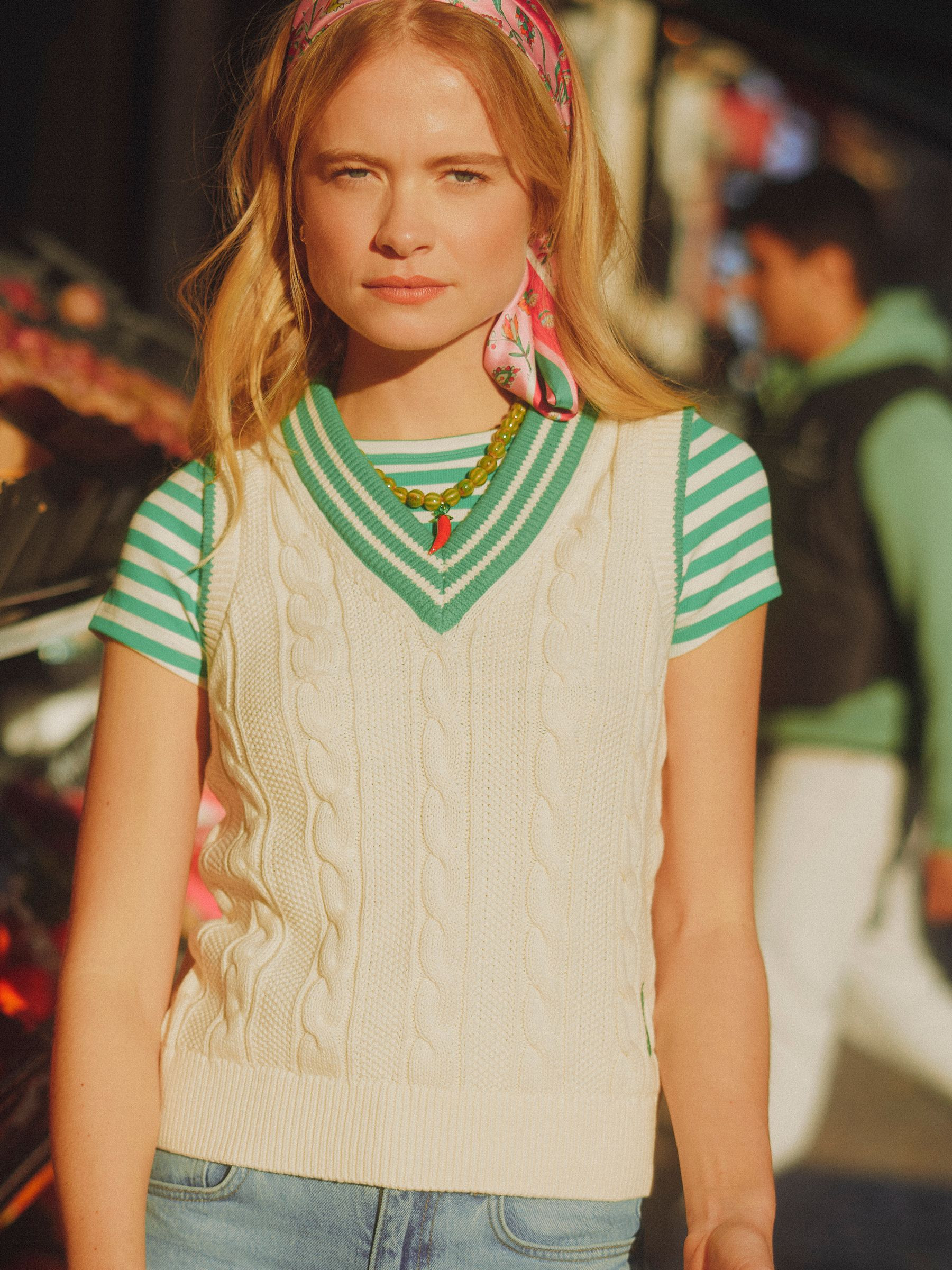 Cream Cotton Cable Knit Cricket Vest | Joules | Joules