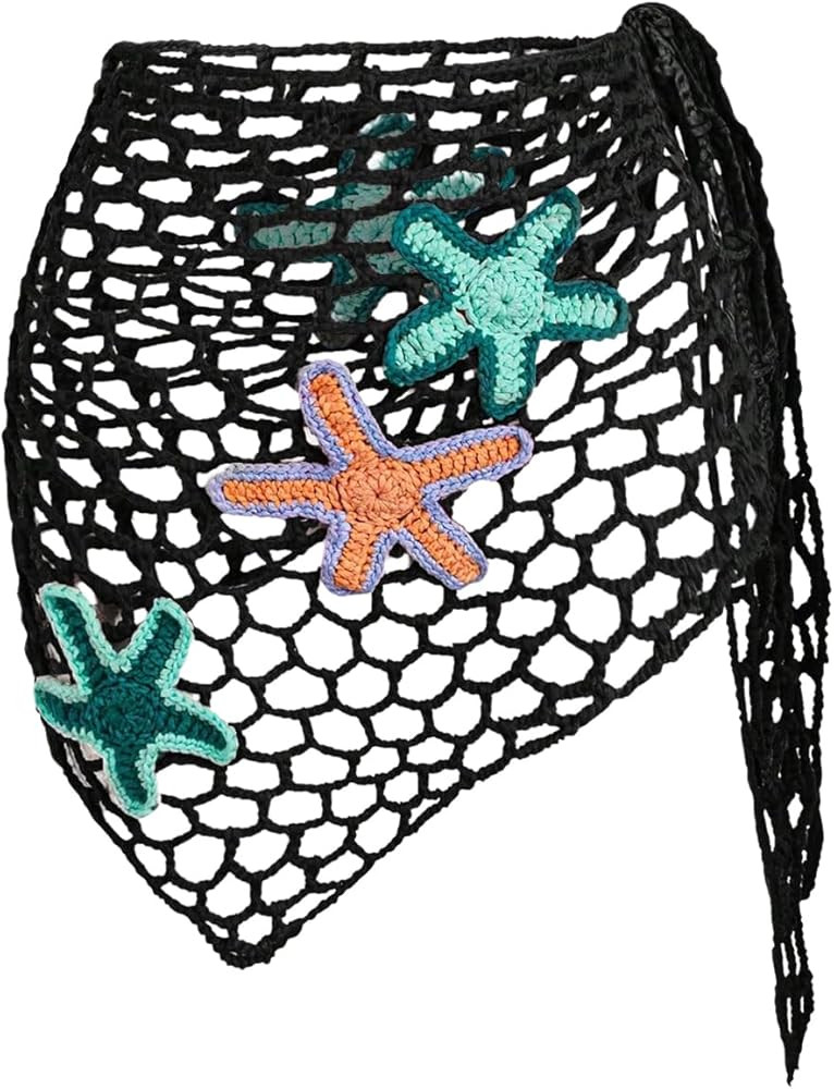 Verdusa Women's Starfish Hollow Out Crochet Beach Cover Up Skirt Asymmetrical Sheer Wrap Skirt | Amazon (US)