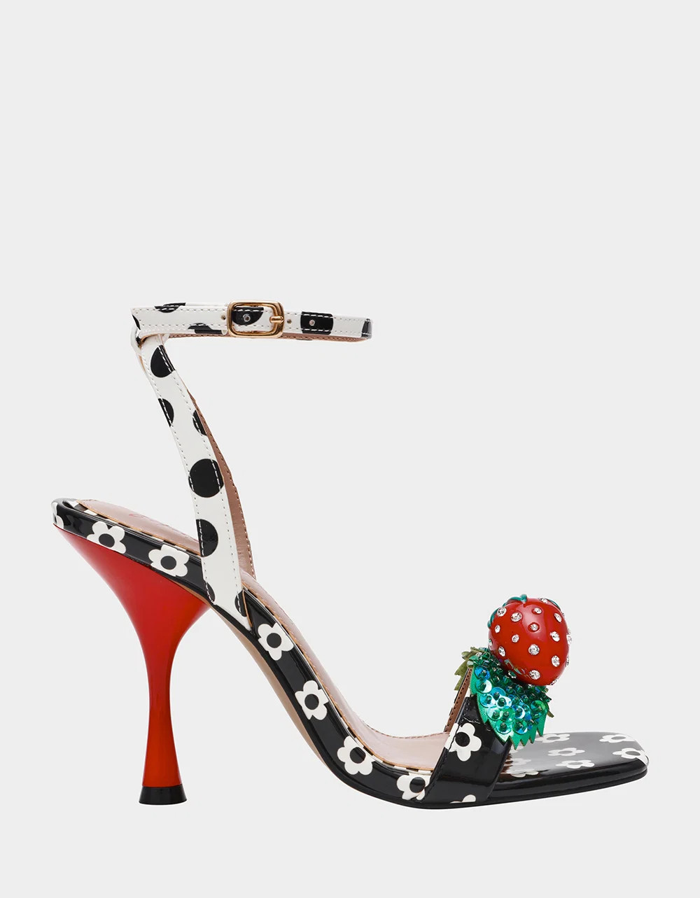 ADDISON Black/White Multi Women's Strappy Square-Toe Heel | Betsey Johnson