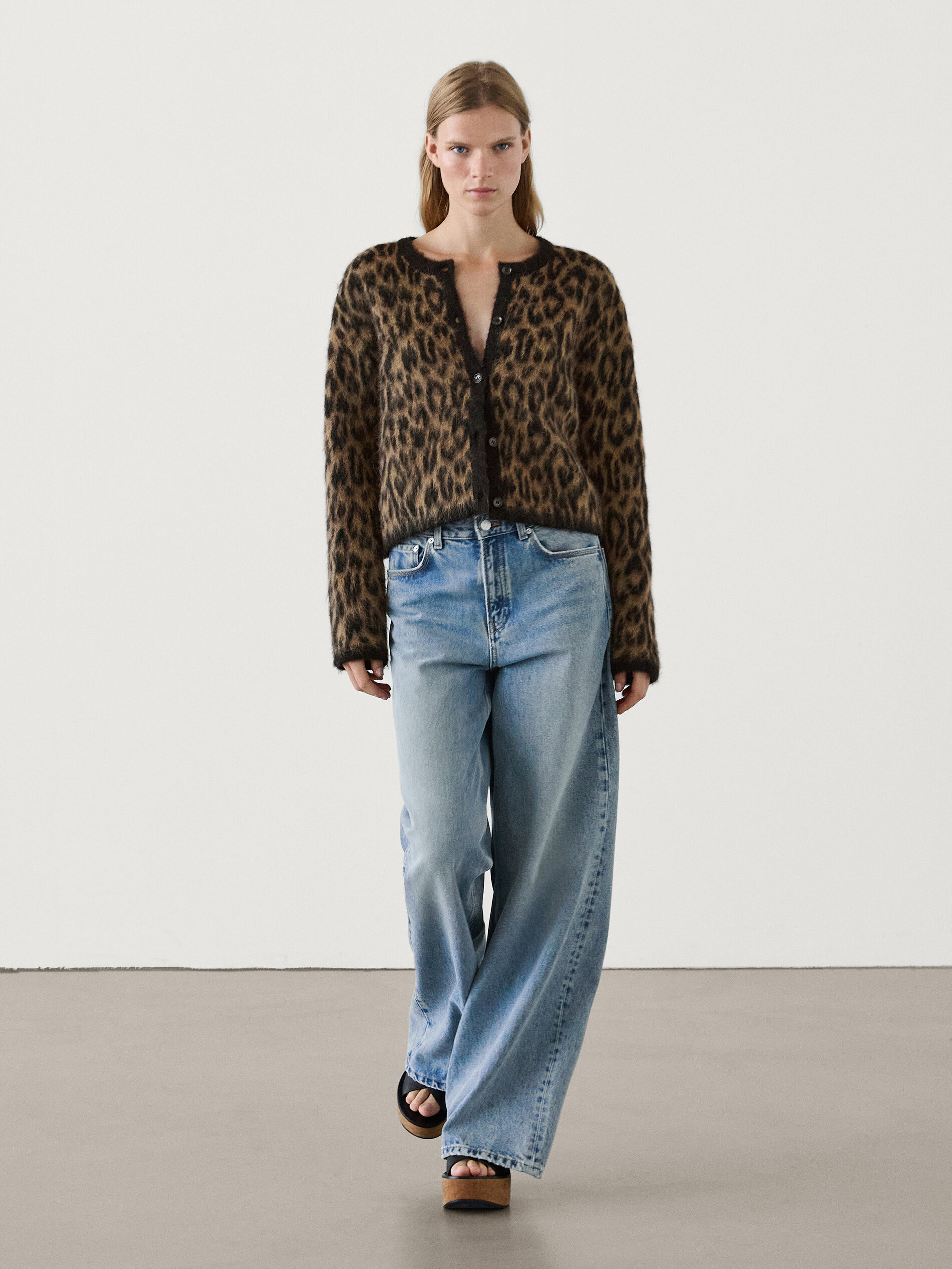 Wool blend animal print cardigan | Massimo Dutti US