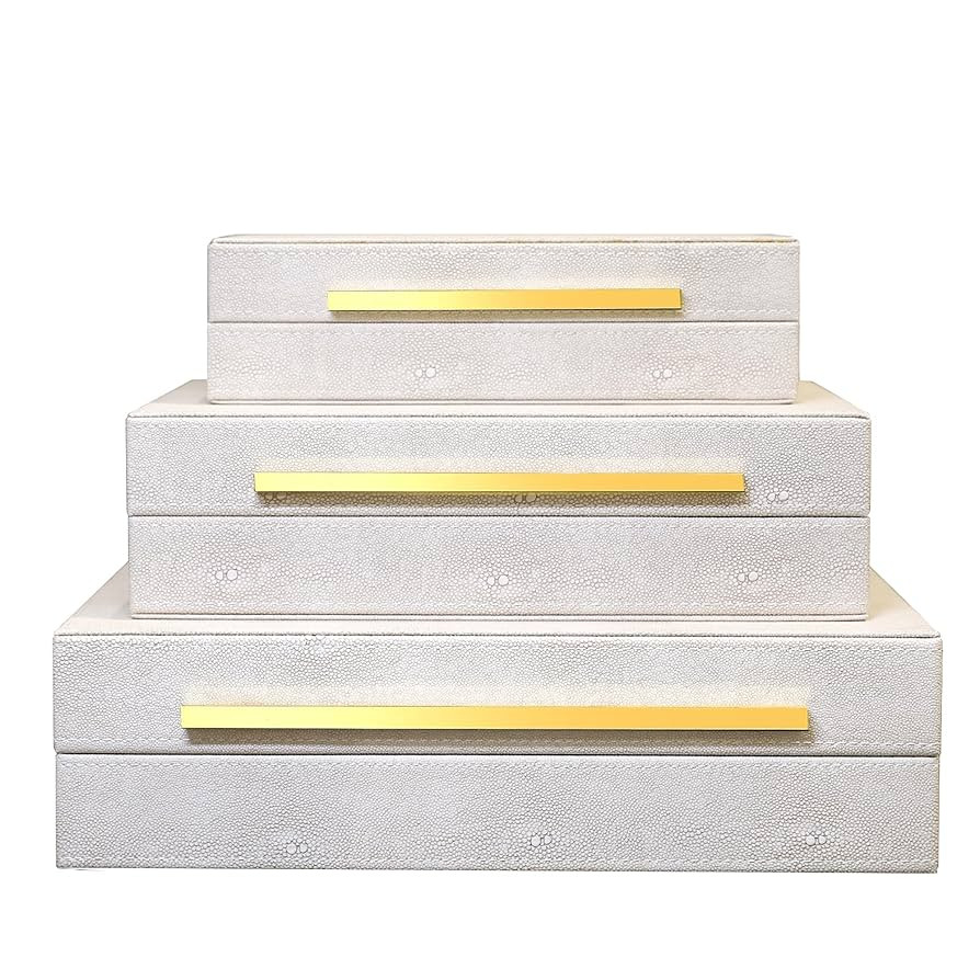 Modern Decorative Box Faux Shagreen Leather, Decorative Storage Boxes with Lids for Home Decor, L... | Amazon (US)