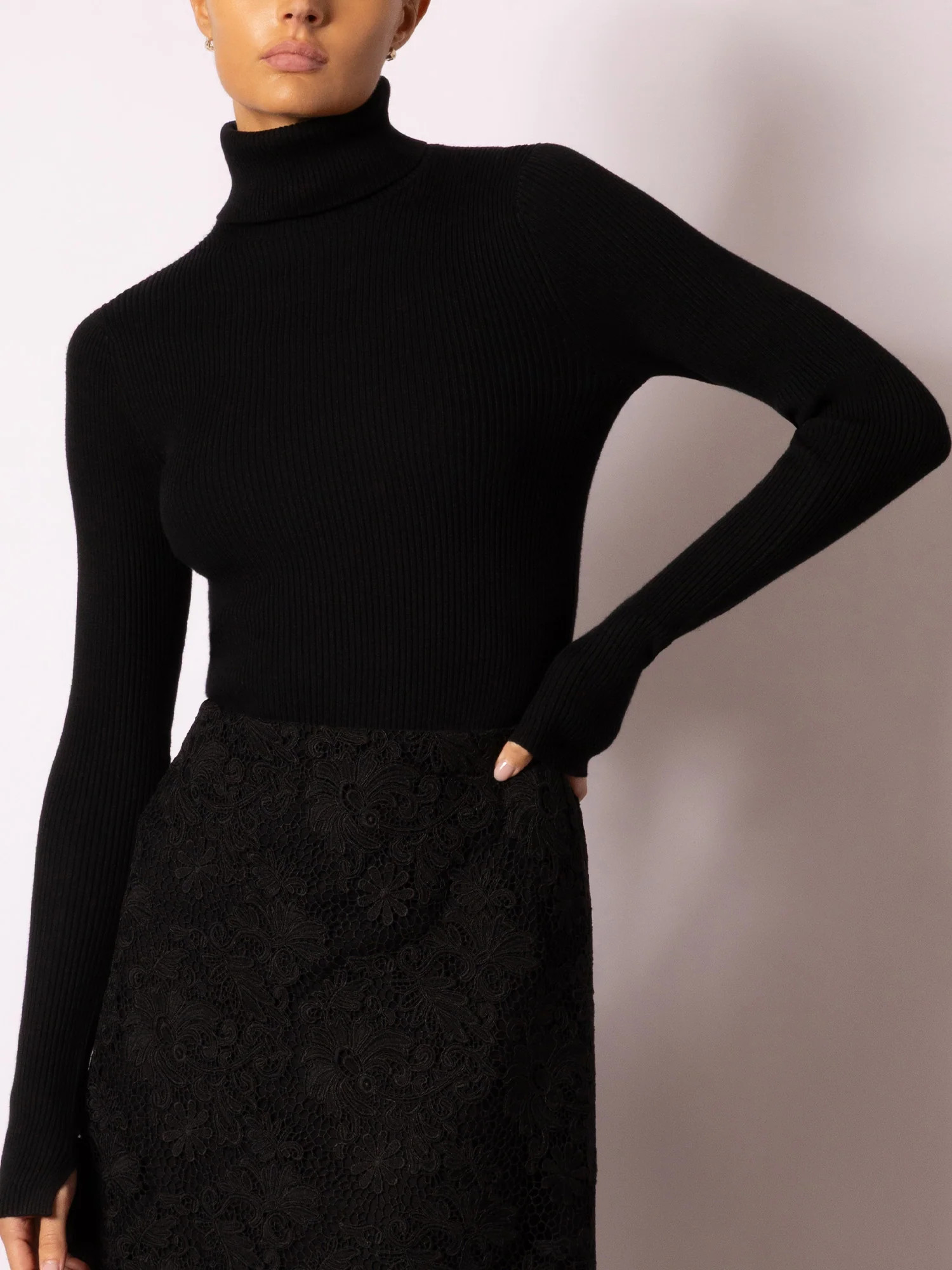 Women's Noel Ribbed Turtleneck in Black Onyx | Brochu Walker | Brochu Walker