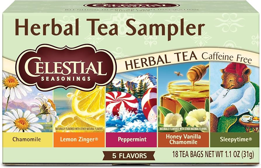 Celestial Seasonings Herbal Tea Sampler Variety Pack, Caffeine Free, 18 Tea Bags Box | Amazon (US)