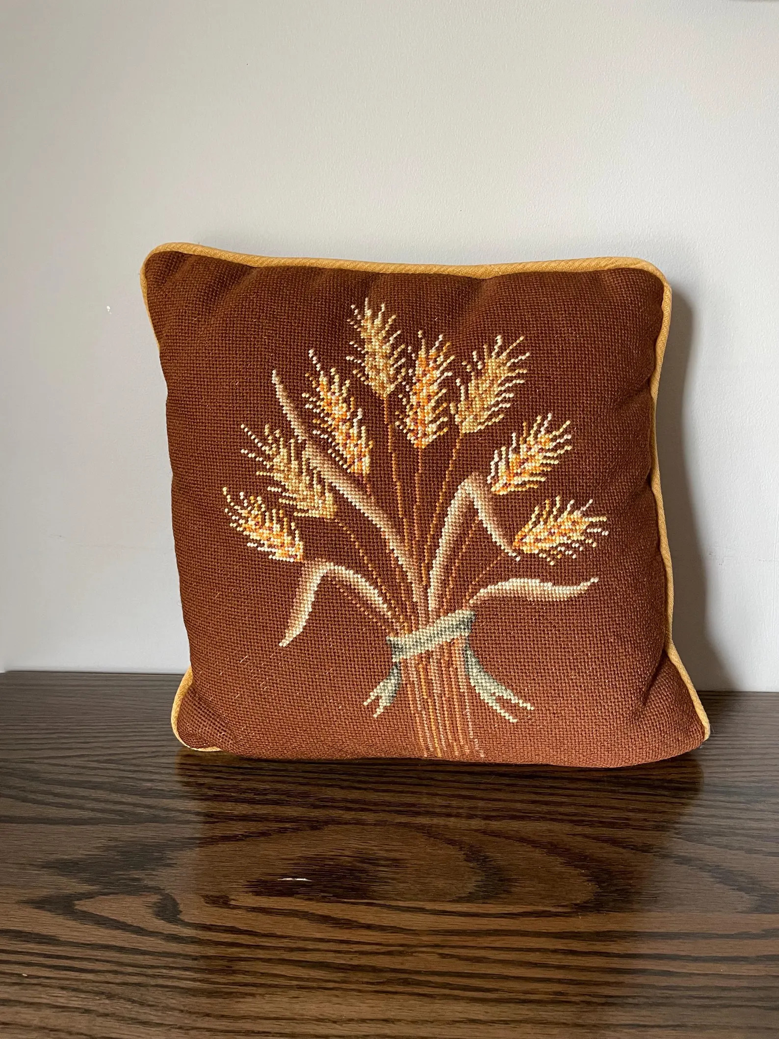 Vintage Needlepoint Pillow Wheat Design | Decorative Throw Cushion | Yellow Velvet Backing | 1980... | Etsy (Global)