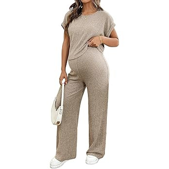 BLENCOT Maternity Clothes Ribbed Short Sleeve Maternity Pajamas Sets Sleepwear Lounge 2 Piece Mat... | Amazon (US)