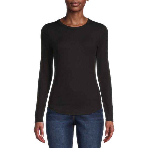 No Boundaries Juniors' Crew Ribbed Long Sleeve Tee - Walmart.com | Walmart (US)