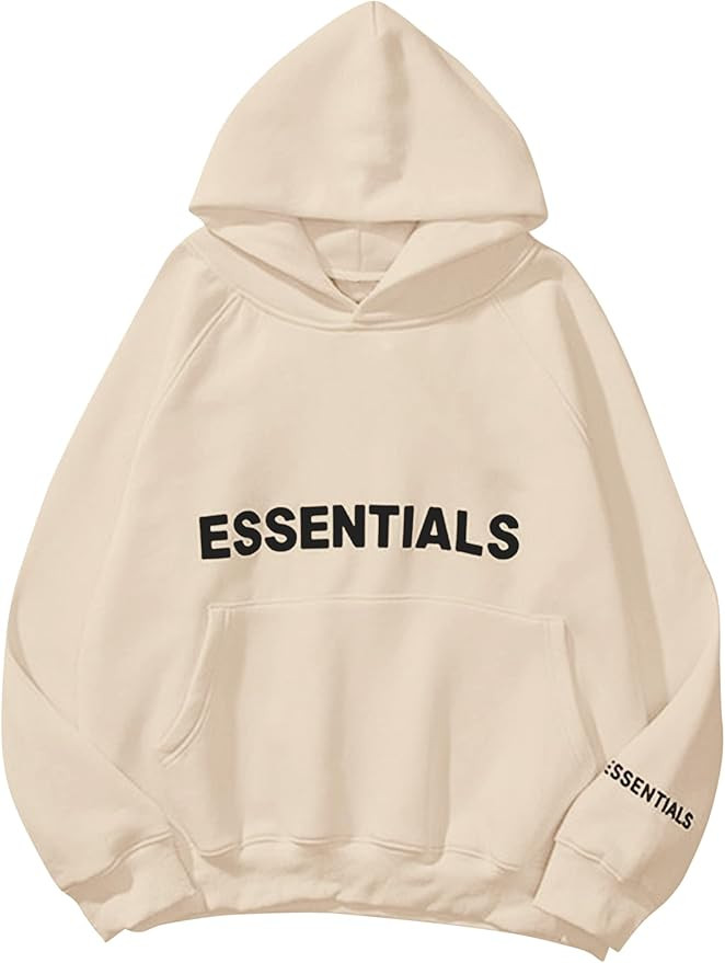 Lauweion Women ESSENTIALS Fleece Letter Loose Hoodie Sweatshirt Long Sleeve Kangaroo Pocket Drop ... | Amazon (US)