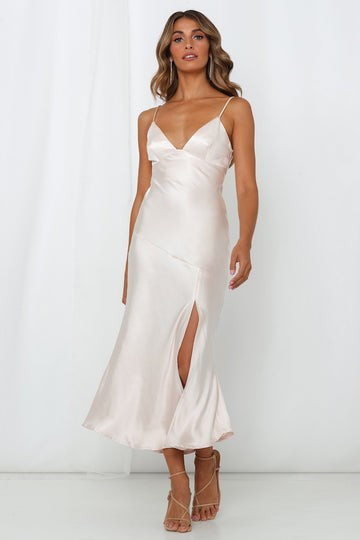 Asking For A Friend Midi Dress Champagne | Hello Molly (AU)