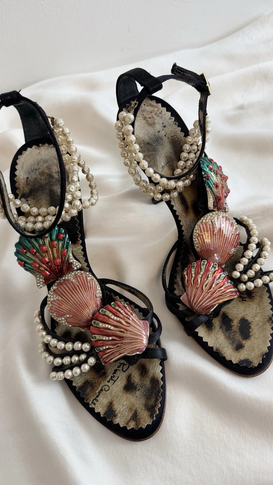 Vintage 2000s Roberto Cavalli Mermaid Seashell Pearls Enamel Rhinestone Heels | eBay | eBay US