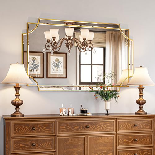 Kelly Miller 30"x48" Large Gold Mirror for Wall Decor, Modern Decorative Mirror Rectangle Wall Vanity Mirror Bevelled Full Length Mirror for Bathroom Living Room Bedroom Farmhouse Fireplace Entryway | Amazon (US)