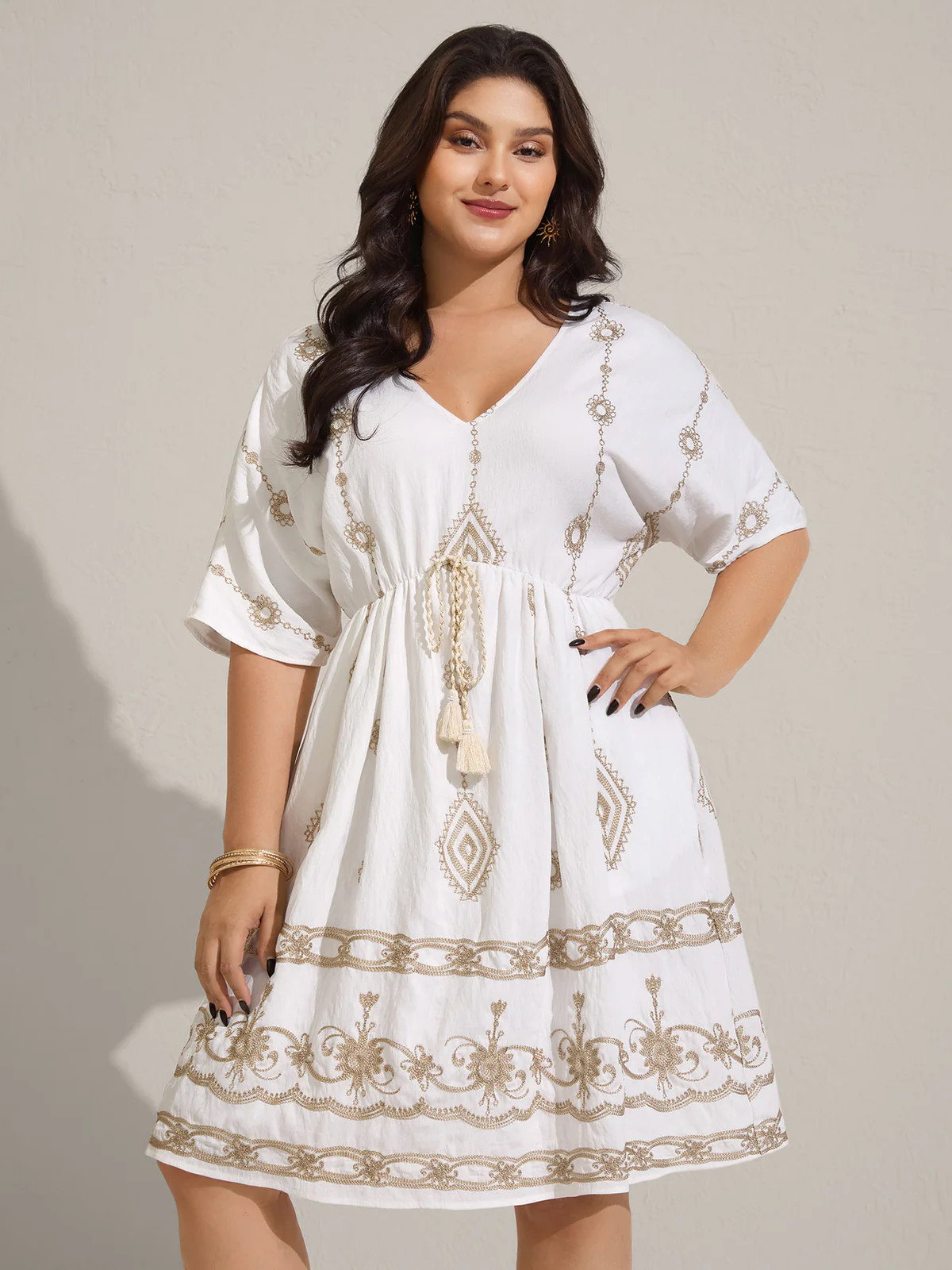 Boho Embroidered Waist Tie Mini Dress | Bloomchic