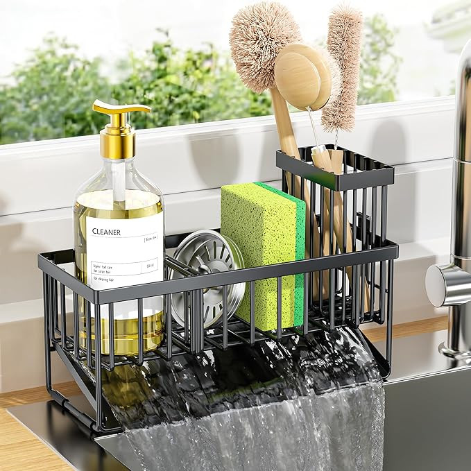 Cisily Sink Caddy Sponge Holder for Kitchen with Brush Holder and Stainless Steel Self Drain Tray... | Amazon (US)