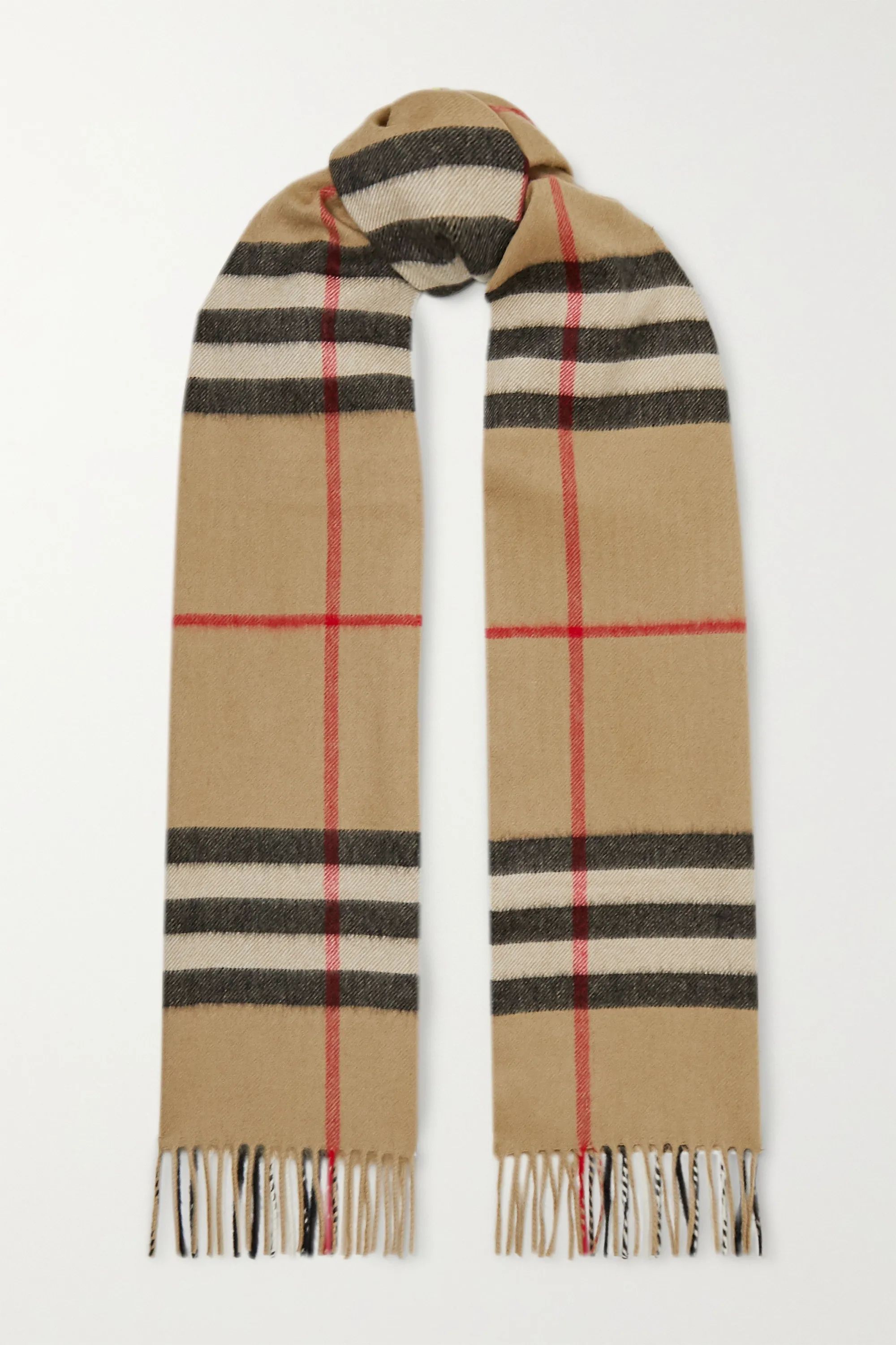 Brown Fringed checked cashmere scarf | Burberry | NET-A-PORTER | NET-A-PORTER (UK & EU)