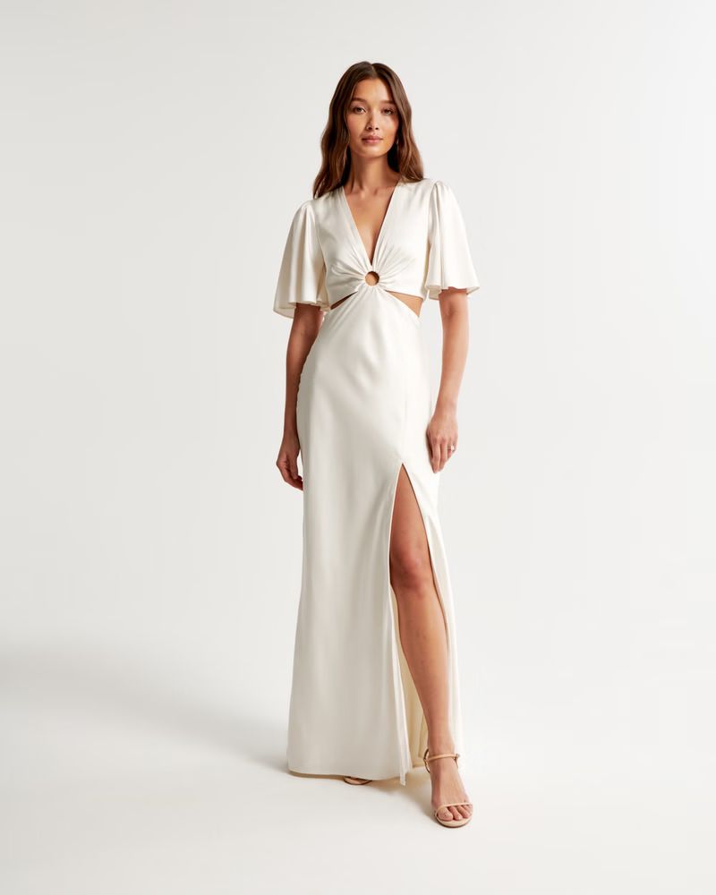 Women's Angel Sleeve O-Ring Cutout Gown | Women's | Abercrombie.com | Abercrombie & Fitch (US)