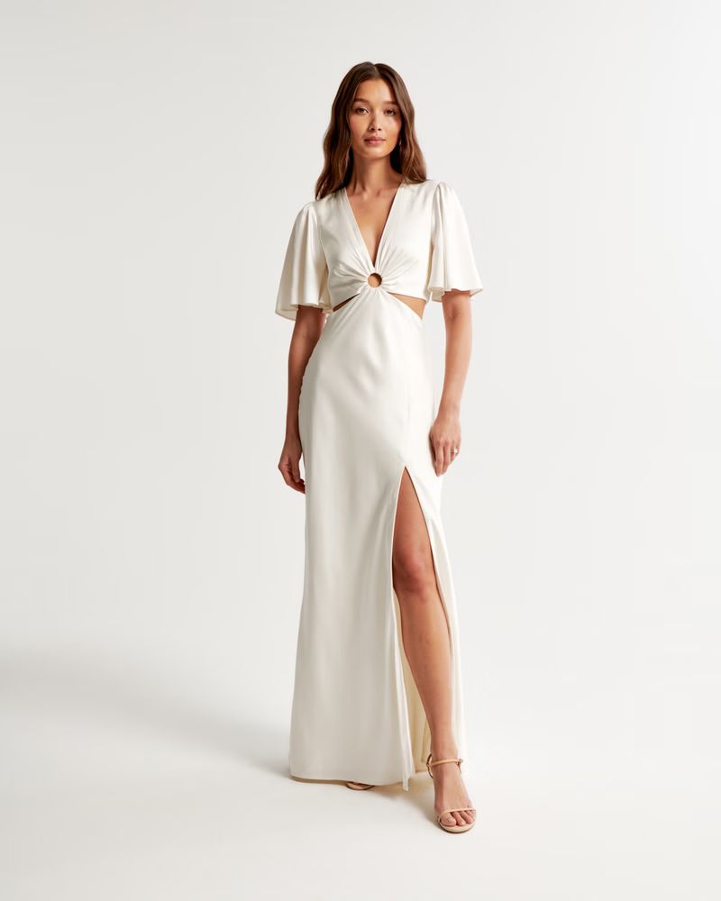 Women's Angel Sleeve O-Ring Cutout Gown | Women's Dresses & Jumpsuits | Abercrombie.com | Abercrombie & Fitch (US)