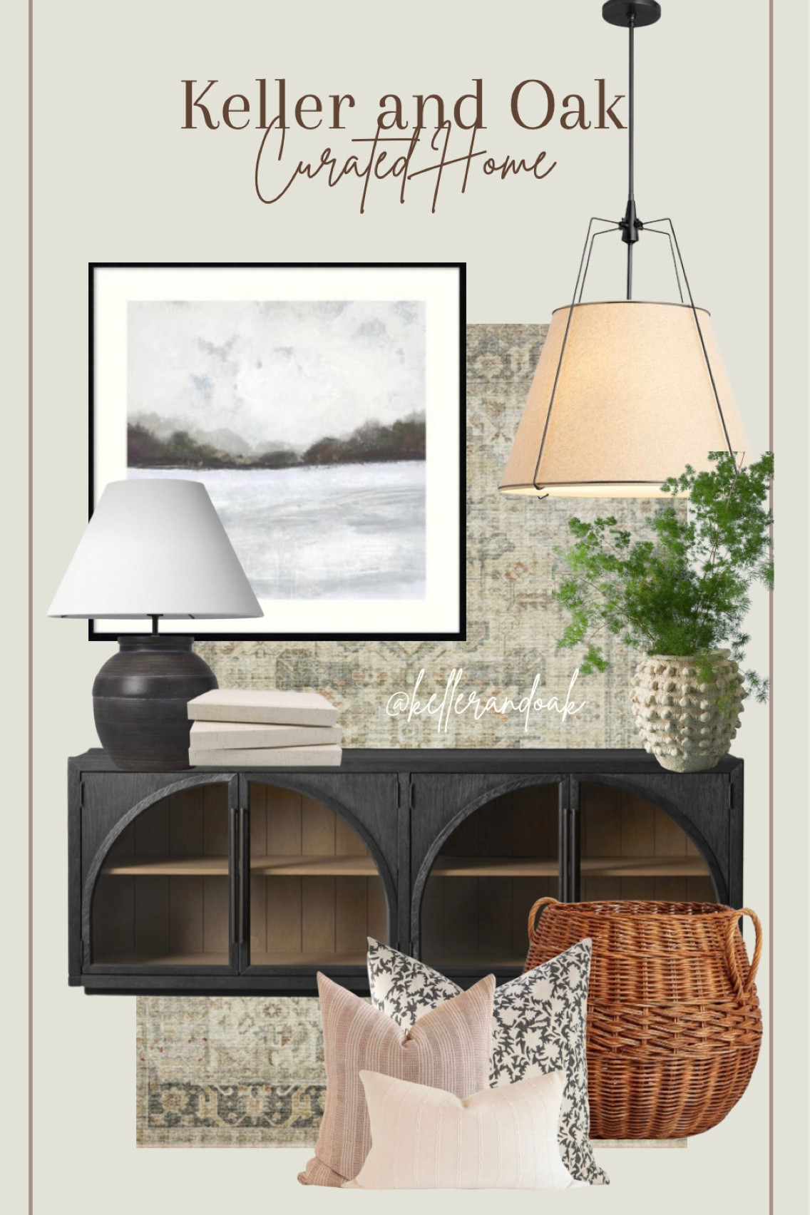 Interior design, neutral home decor, console table, neutral framed art, lamps, throw pillows, pendant light, washable rug 

#ltkhome #target #arhaus #rejuvenation #kellerandoak