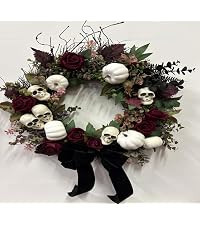 HipTree 20 Inch Gothic Halloween Wreath for Front Door with Purple Lights | Black Wreath with Sku... | Amazon (US)