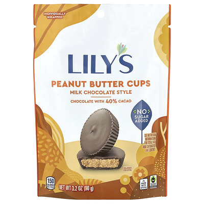 Lily's Sweets, Milk Chocolate Style, Peanut Butter Cups, 3.2 oz (90 g) | iHerb