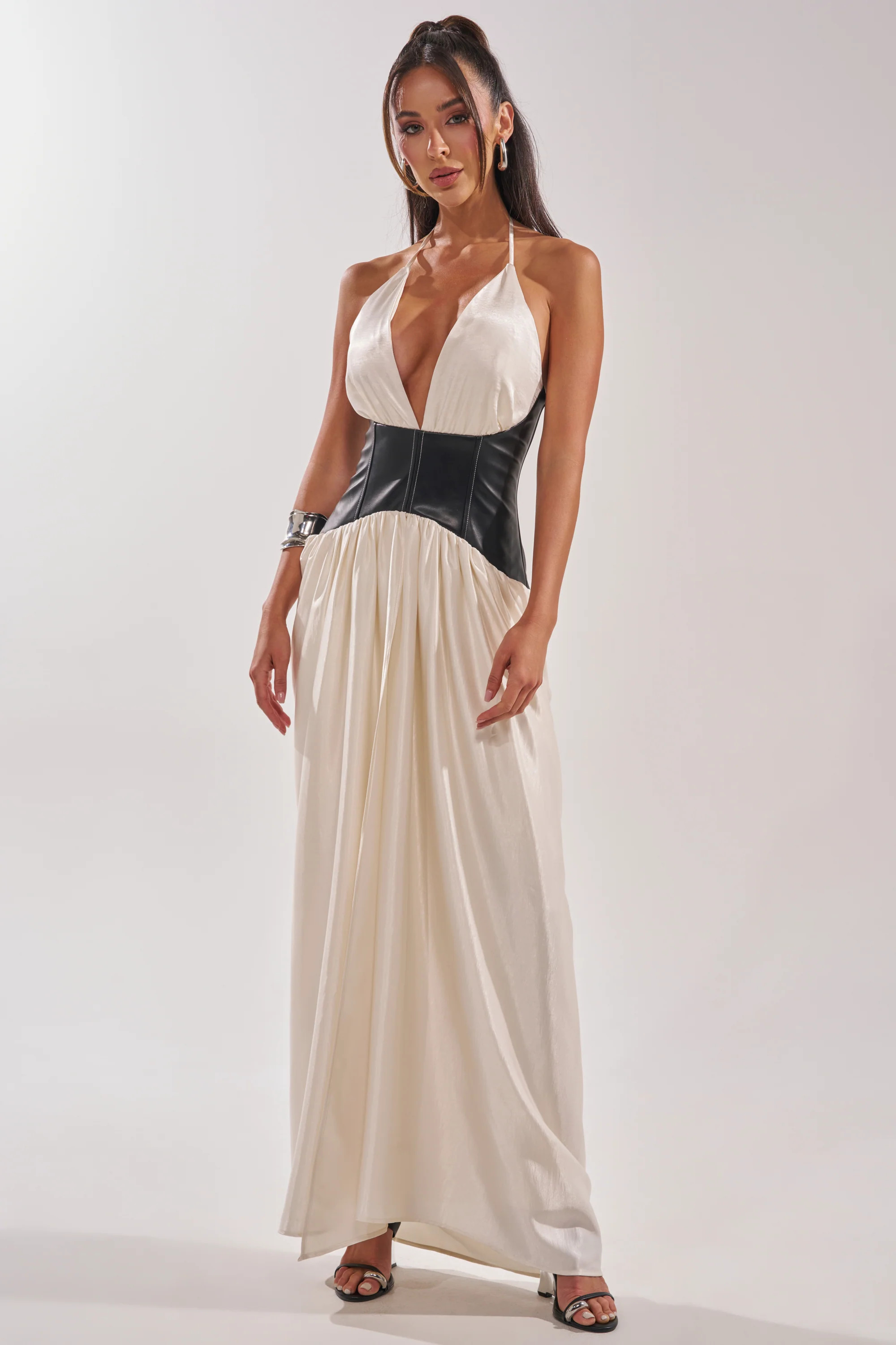 SCARLETT HALTER LEATHER CORSET MAXI DRESS | AKIRA