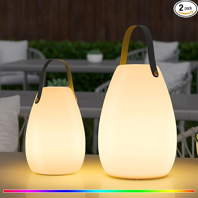 uuffoo 2 Pack Rechargeable Portable Table Lamp, Cordless RGB Lantern with Remote, Decorative LED ... | Amazon (US)