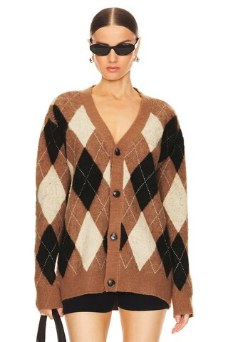 WAO Argyle Sweater Cardigan in Brown & Cream from Revolve.com | Revolve Clothing (Global)