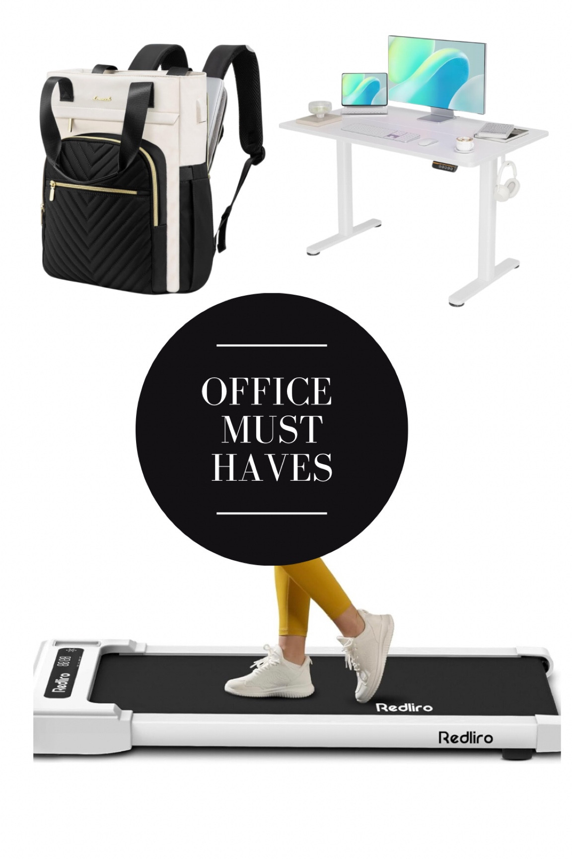 Office/work items that have made life better. This laptop backpack, standing desk, and walk pad are all linked below. The desk and walk pad are perfect in my office, and they fit my black and white minimalist aesthetic. Each item comes in different colors. These just happen to be the exact ones I have

#LTKFitness #LTKActive