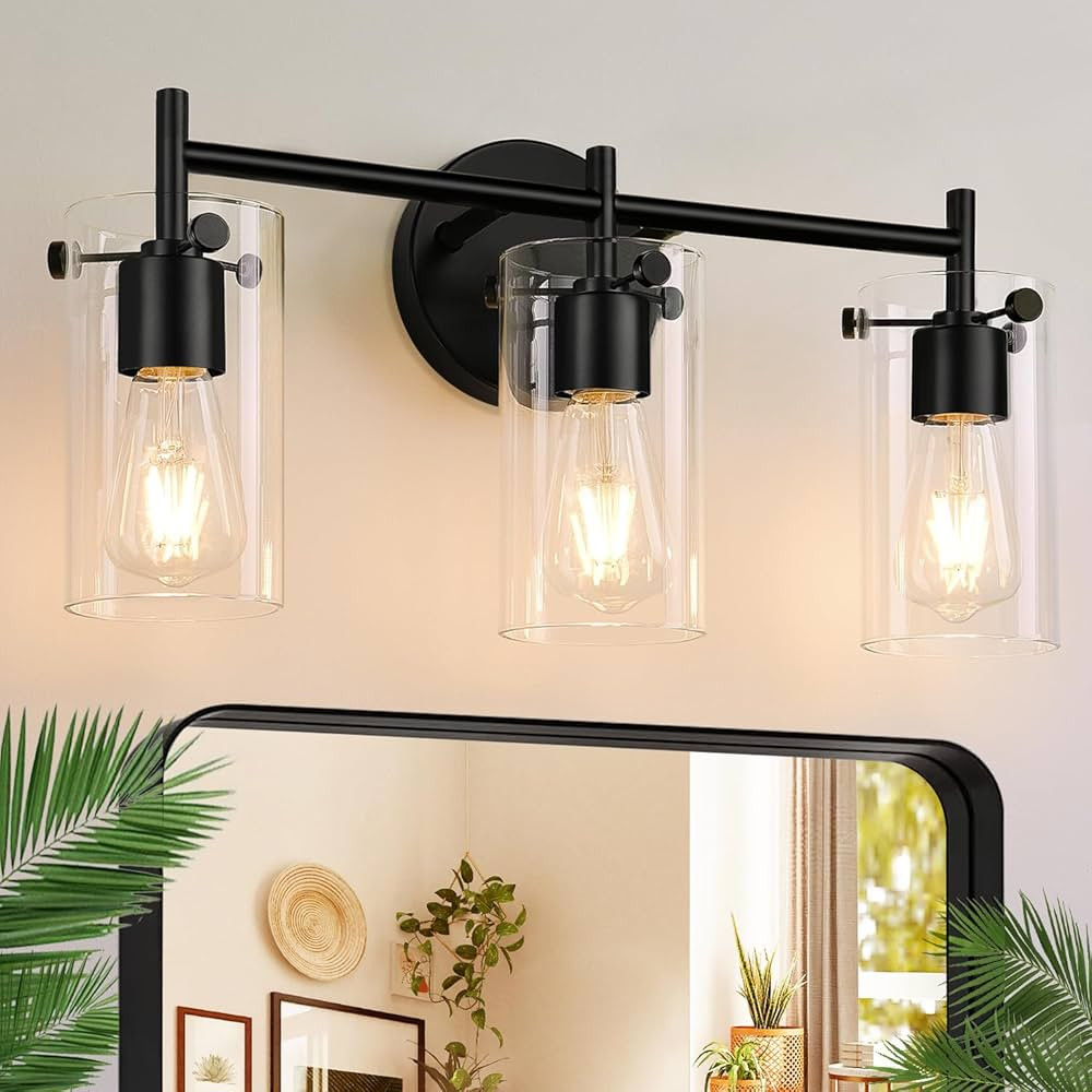 Bathroom Light Fixtures 2023 Upgrade, 3-Light Matte Black Vanity Light, Black Bathroom Lights Ove... | Amazon (US)