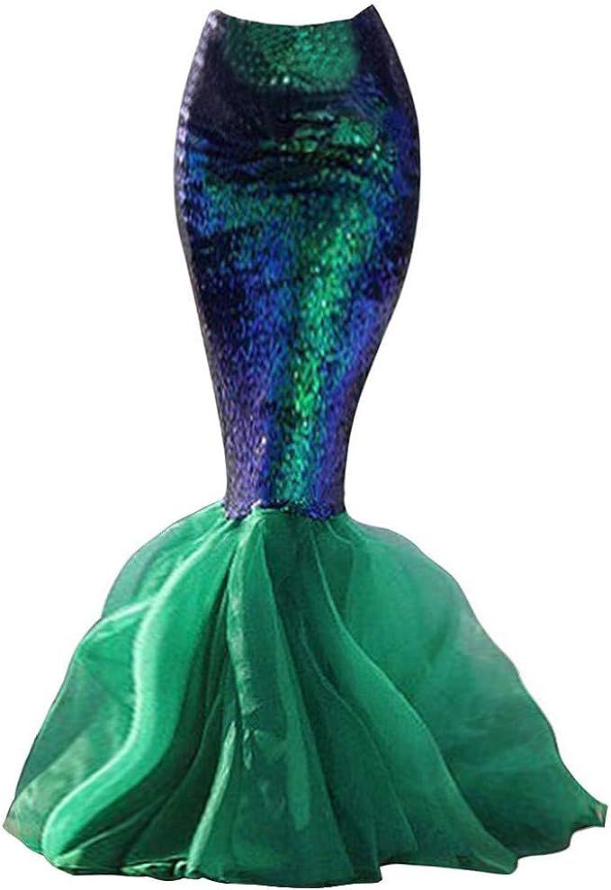 Women's Mermaid Tail Costume Cosplay Halloween Sequin Maxi Skirt holiday Party Dress | Amazon (US)