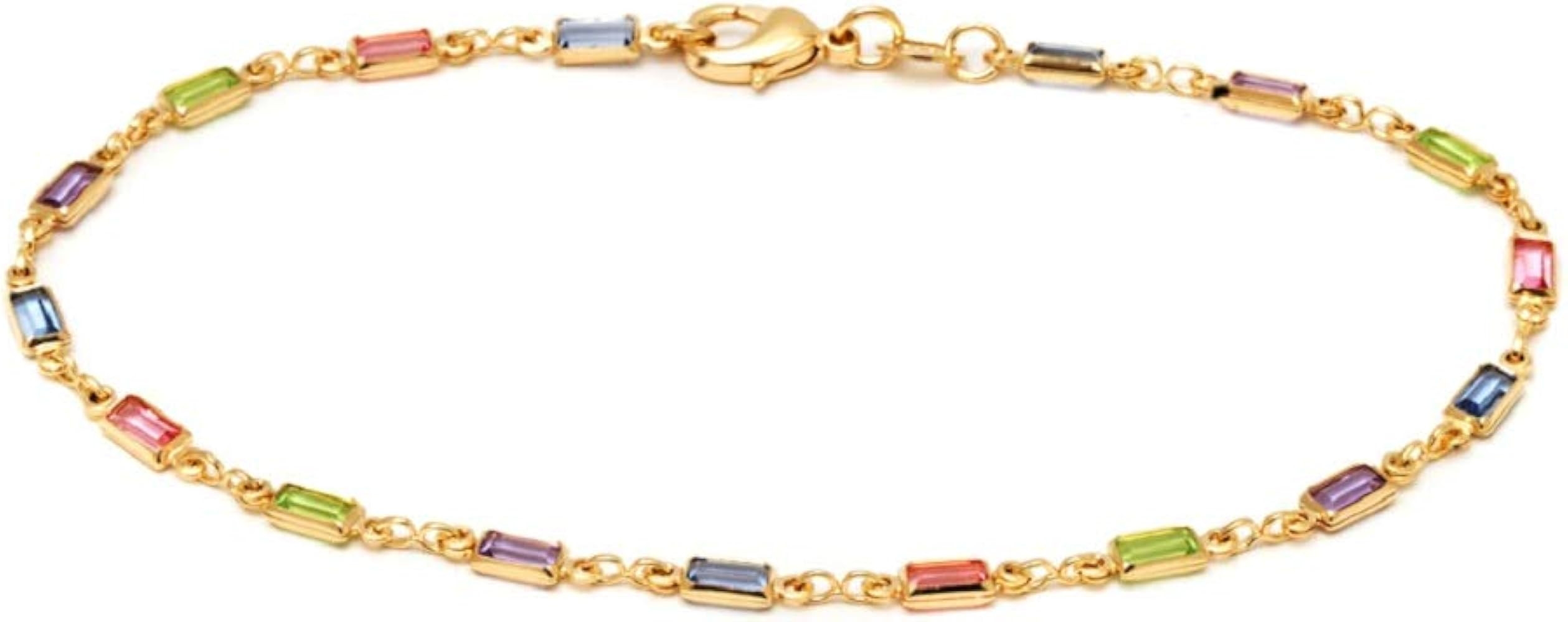 Barzel 18K Gold Plated Baguette Multi Stone Crystal Bracelet For Women- Made In Brazil | Amazon (US)