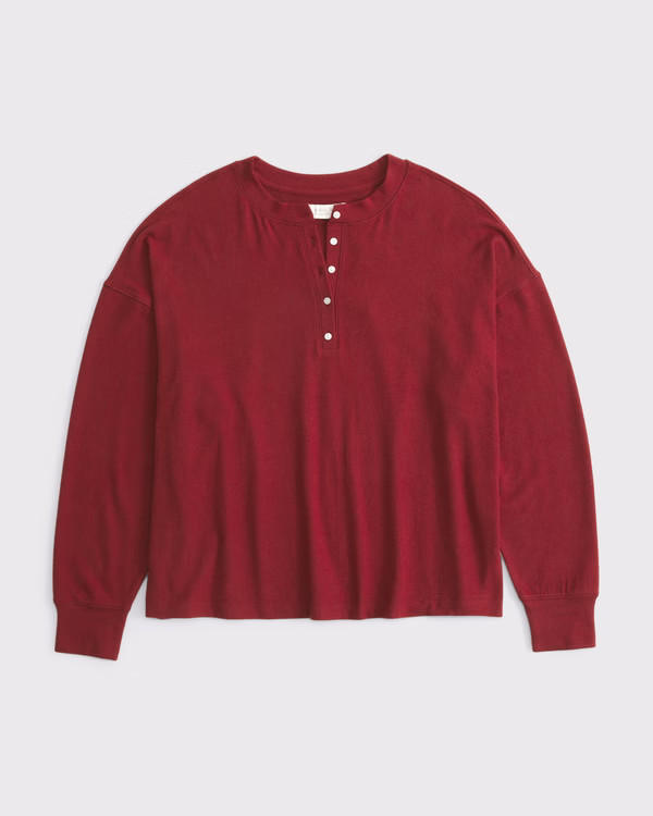 Women's Long-Sleeve Cozy Lounge Knit Oversized Henley Top | Women's Tops | Abercrombie.com | Abercrombie & Fitch (US)