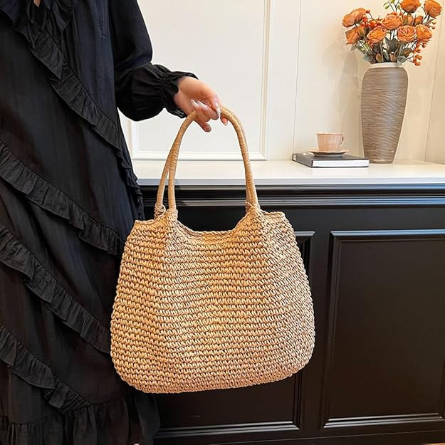 Straw Beach Bag Large Capacity Retro Straw Handbag Hasp Closure Weaving Handbag Ladies Summer Bea... | Amazon (US)