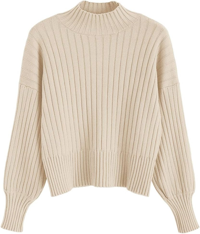 ZAFUL Women's Mock Neck Sweater Long Sleeve Ribbed Knit Basic Cropped Pullover Sweater | Amazon (US)