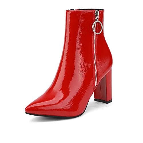 DREAM PAIRS Women's Red Pat Chunky High Heel Ankle Booties Size 8 B(M) US Sianna-3 | Amazon (US)