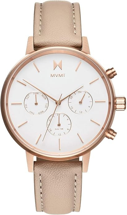 MVMT Nova Womens Watch, 38 MM | Leather Band, Analog Watch, Chronograph with Date | Gold | Amazon (US)