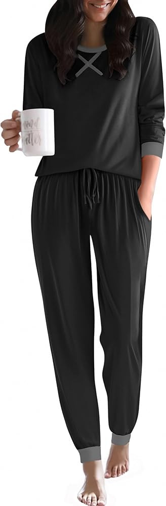 Ekouaer Pajamas For Women Comfy Long Sleeve Jogger Set Lounge Pjs Set With Pockets | Amazon (US)