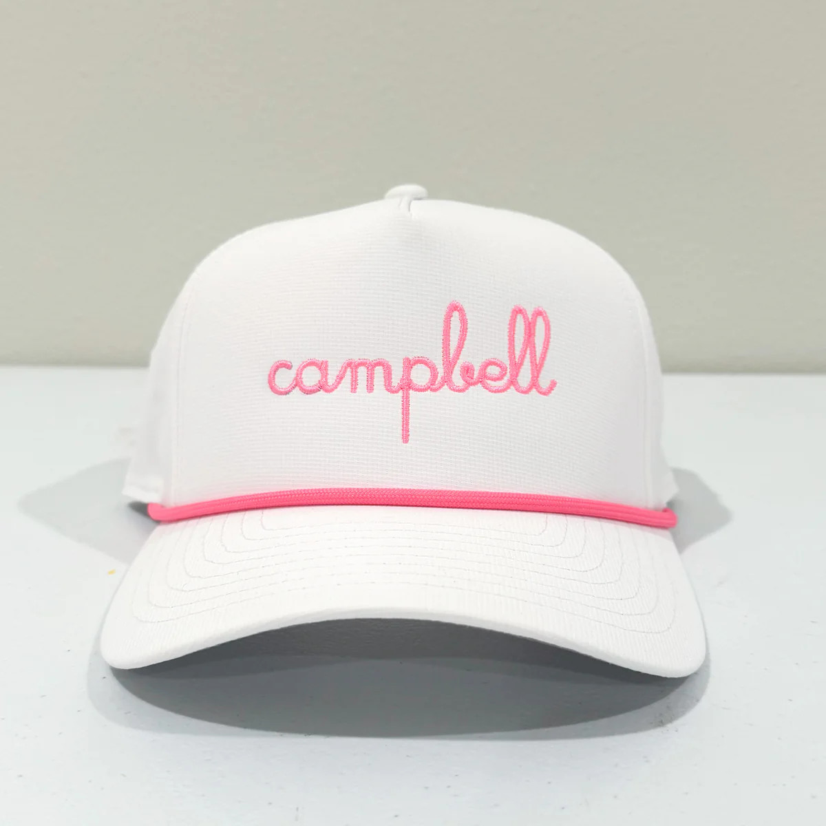 Personalized Rope hat - white with hot pink (5yr+) | Lovely Little Things Boutique